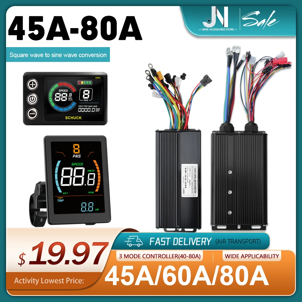 

Трехрежимный синусоидальный контроллер прямоугольной волны 36 В-72 В 45/60/80 А с линией обучения и цветным дисплеем для комплекта двигателя 1500 Вт-3000 Вт