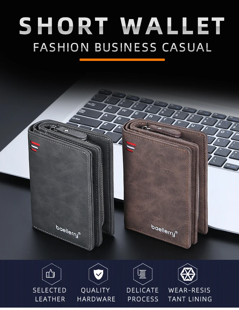 Brand Men PU Leather Short Wallet With Zipper Coin Pocket Vintage Big Capacity Male Short Money Purse Card Holder New