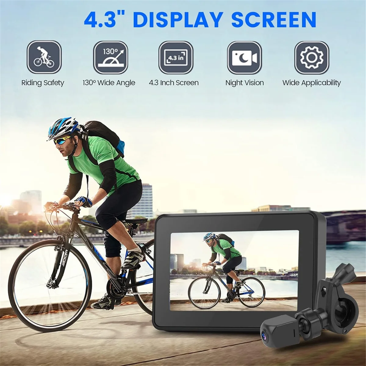 

N17R 1080P велосипедное зеркало, велосипедная камера заднего вида, 4,3-дюймовый экран, камера ночного видения на руле для велосипеда, горного велосипеда