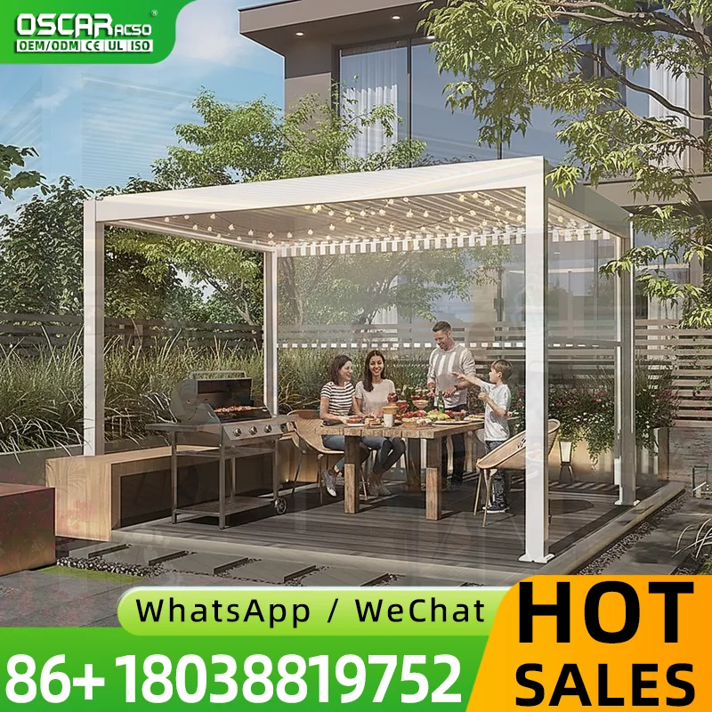 4X6m Automatic Louvered Shade Structure with Colorful LED Illumination for Outdoor Patio Backyard pergola