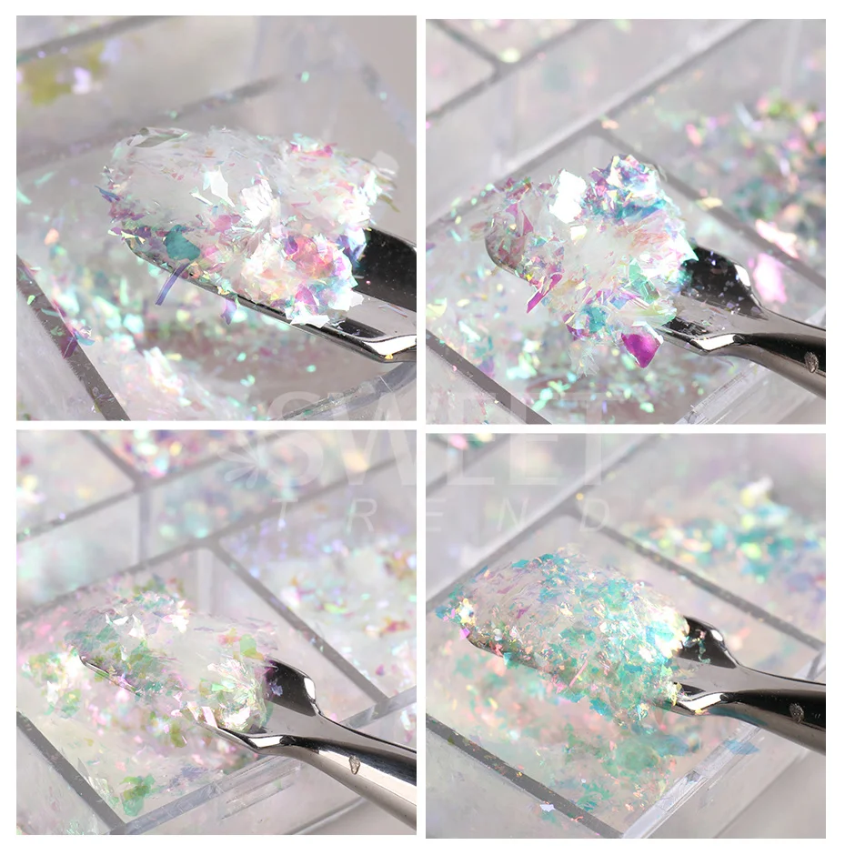 12 Grids Holographic Opal Fire Flakes Nail Art Paillette Translucent Aurora Iridescent Glitter Set Nail Decoration Powder SAJDP