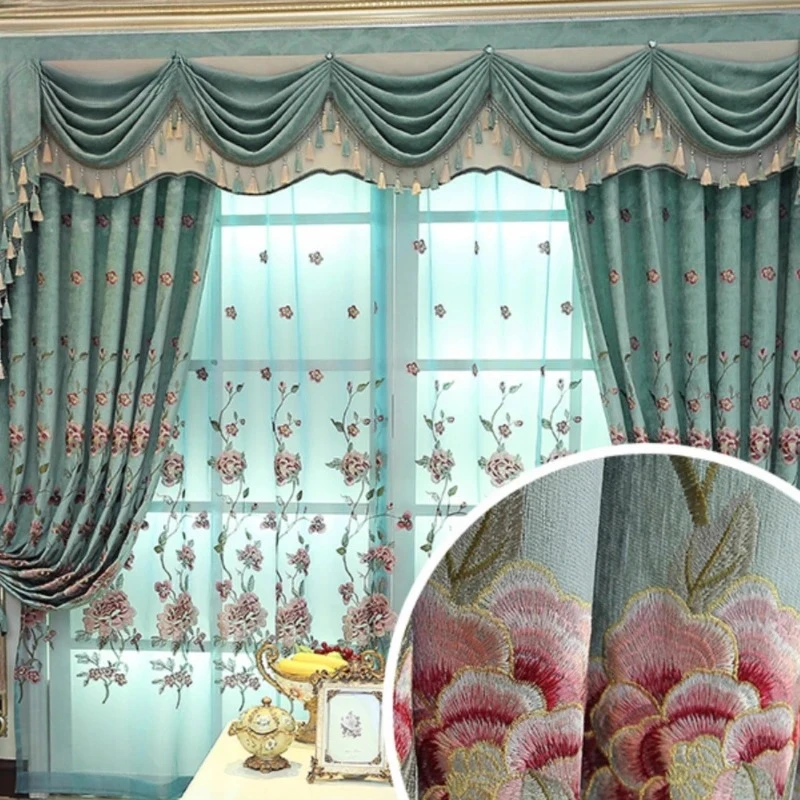Custom  Size！！European Luxury Chenille Cashmere Embroidered Blackout Pastoral Curtains for Living Room Bedroom Dining Decor