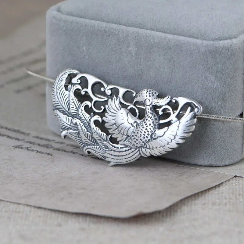 

FNJ 990 Silver Phoenix Pendant Vintage Animal Original Pure S990 Sterling Silver Pendants for Jewelry Making Women