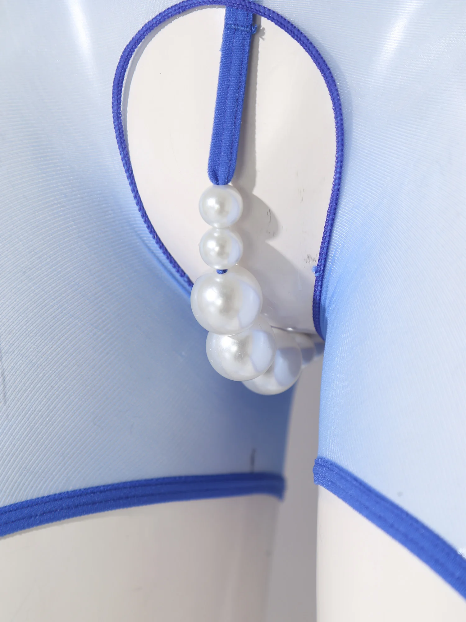 Women Glossy See Through Pantyhose Bodystockings Sexy Hollow Out Open Crotch with Detachable Faux Pearls Footed Leggings Tights