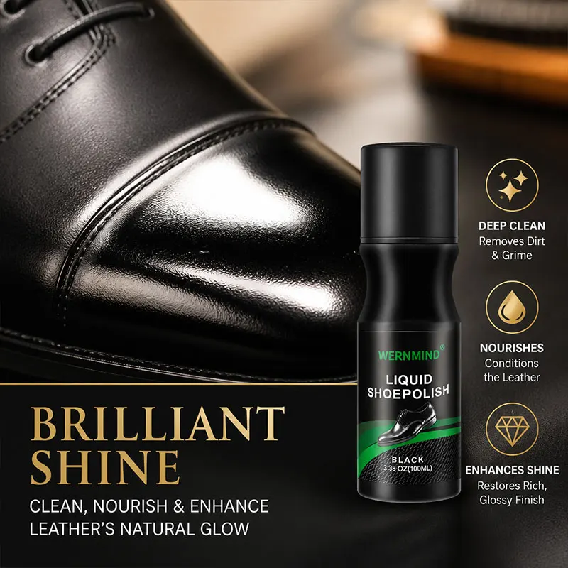 Black Liquid Shoe Polish with Sponge Tip Applicator — for Caring, Maintaining, and Adding a Glossy Shine to Leather Shoes