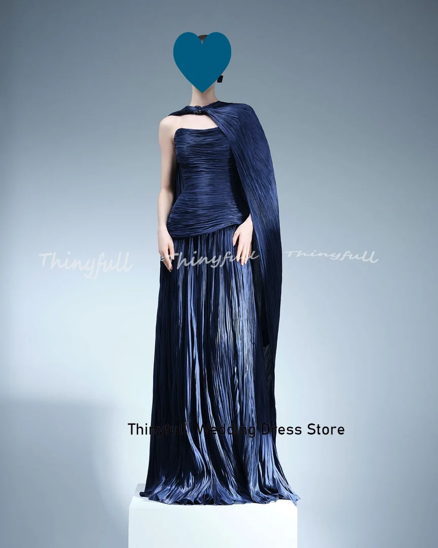 Thinyfull a-line فساتين لحضور الحفلات الموسيقية العربية بدون أكمام من الساتان اللامع للحفلات المسائية دبي فستان طويل رداء السهرة حسب الطلب