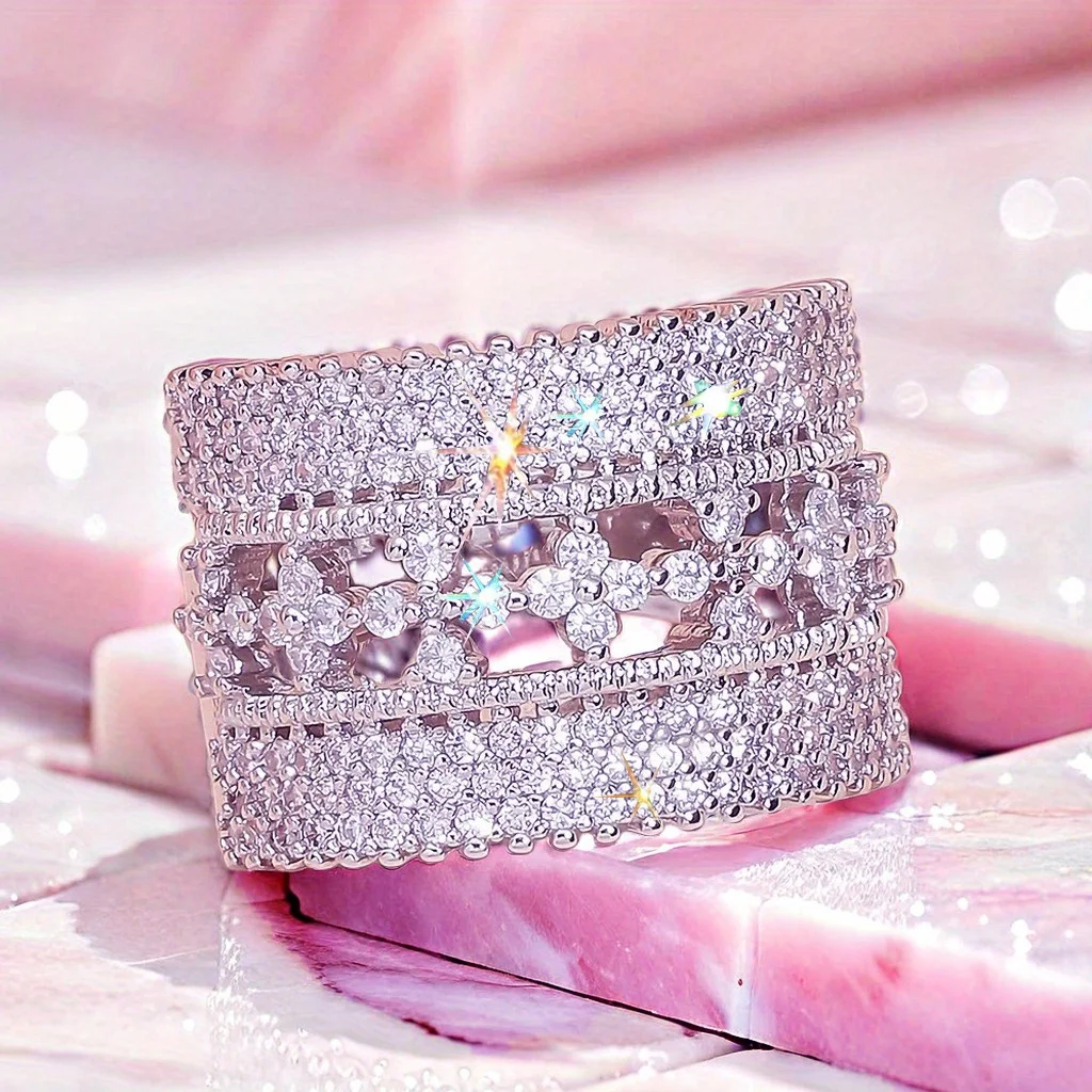 Elegant Princess Zirconia Stacked Chocker Ring for Women Perfect Valentine's Day Gift Wedding Engagement Promise Bride Eternity Ring Anniversary Ring Birthstone Ring Ladies Romantic Valentine's Day Gift Jewelry Gifts for Girls