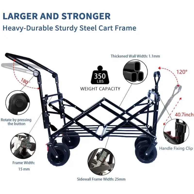 Carrello pieghevole Carrello pieghevole da 140 litri con tettoia rimovibile, ruote fuoristrada, freno e borsa termica per campeggio, spiaggia e