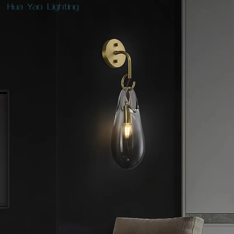 All copper wall lamp, living room designer, model room, hallway, bedroom, bedside lamp, water droplet glass wall lamp