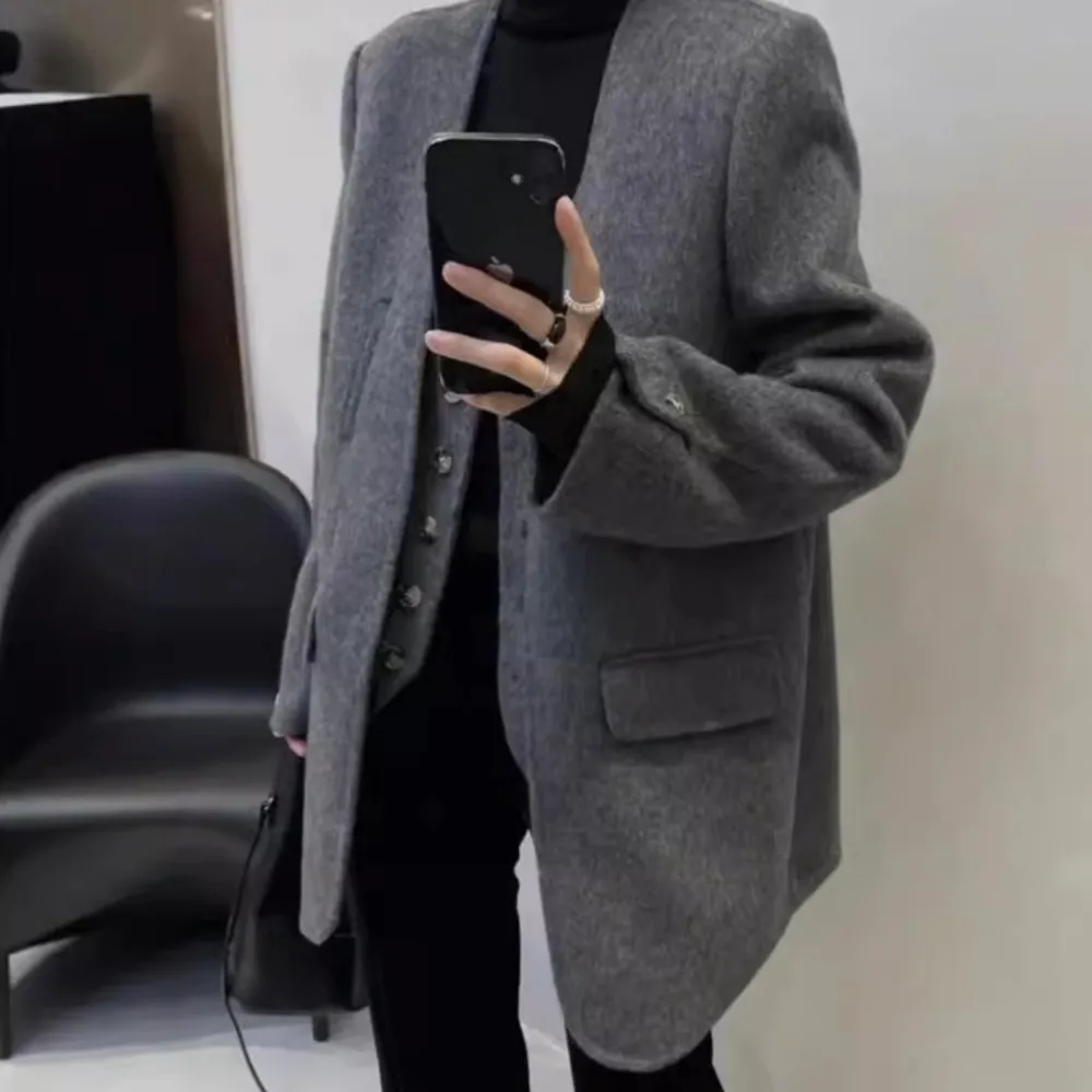 

Two tank tops blazer suit double-sided cashmere coat new woolen coat