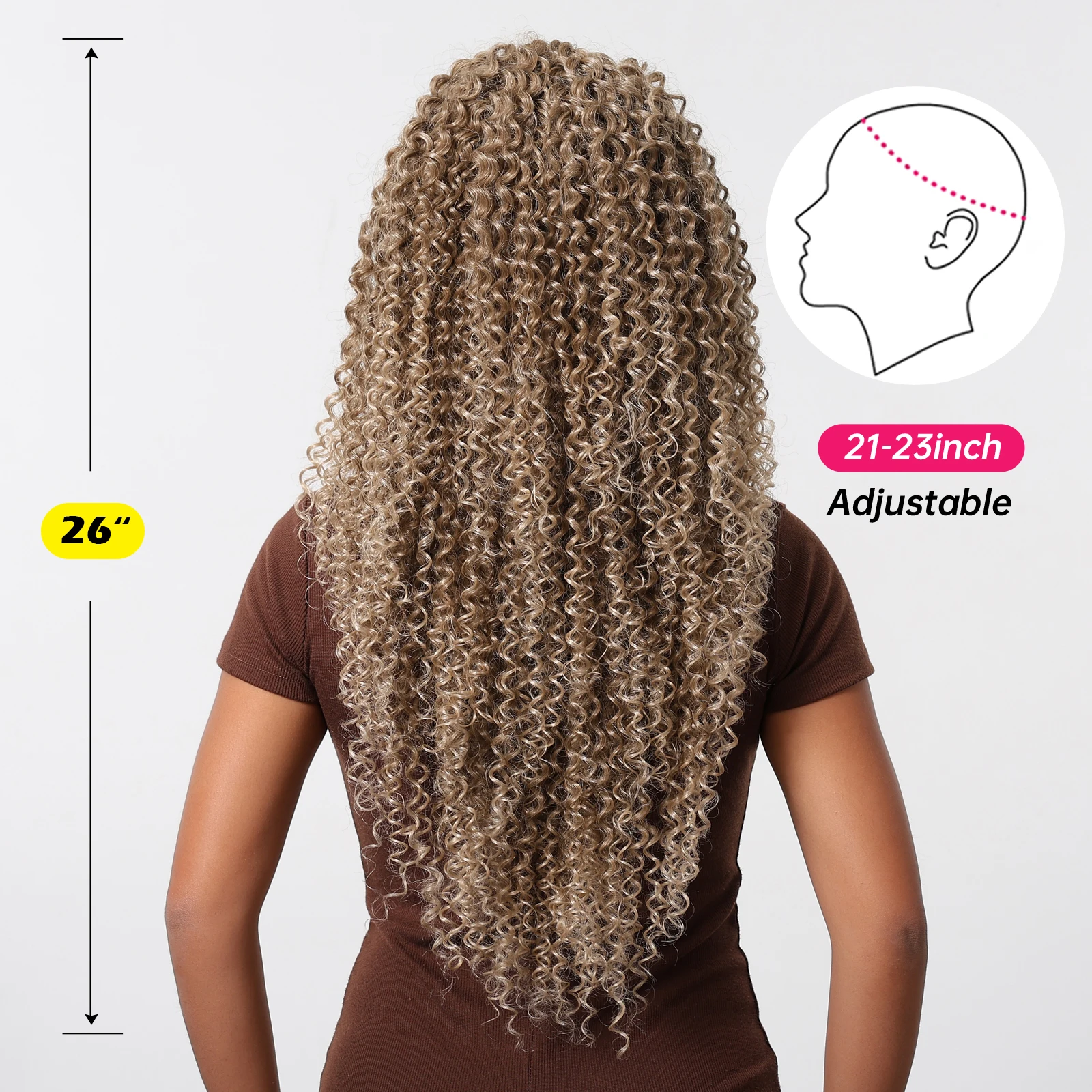 13*6 Kinky Curly Wave Lace Front Synthetic Wig for Balck Women Light Brown Golden Lace Hair Wig Heat Resistant for Daily Cosplay