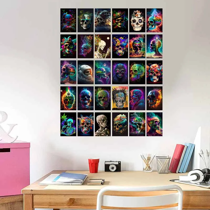 30pcs 4x6Inch Colorful Skull Wall Collage Kit Aesthetic Pictures Bedroom Dorm Decor for Teen Photo Props  Room Decoration Poster
