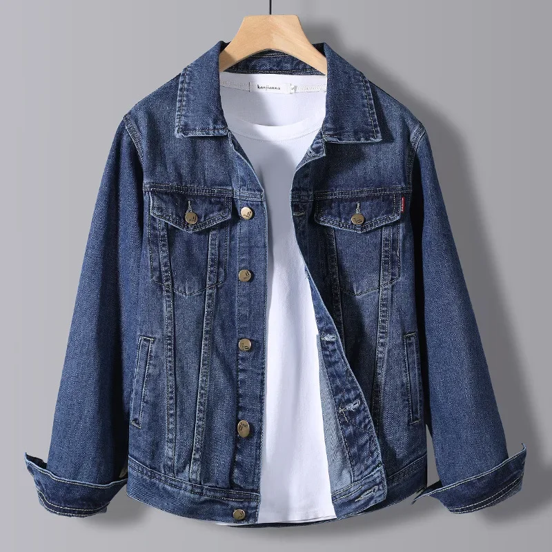 2024 New Autumn Men Solid Lapel Denim Jackets Quality Cotton Button Jeans Coats Hommes Slim Fit Casual Basic Outerwear Men Coat