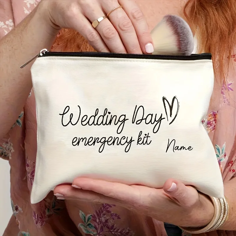 

1pc Customizable Wedding Emergency Makeup Bag with Your Name, Party Gift Zipper Pouch, Reusable Bridal Lightweight Cosmetic Orga