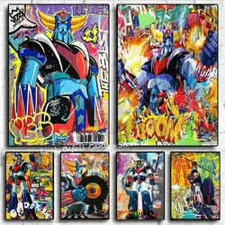 Abstract Graffiti Robot Cartoon Poster Grendizer Street Art Prints Colorful Goldorak Warrior Wall Art Canvas Painting Room Decor