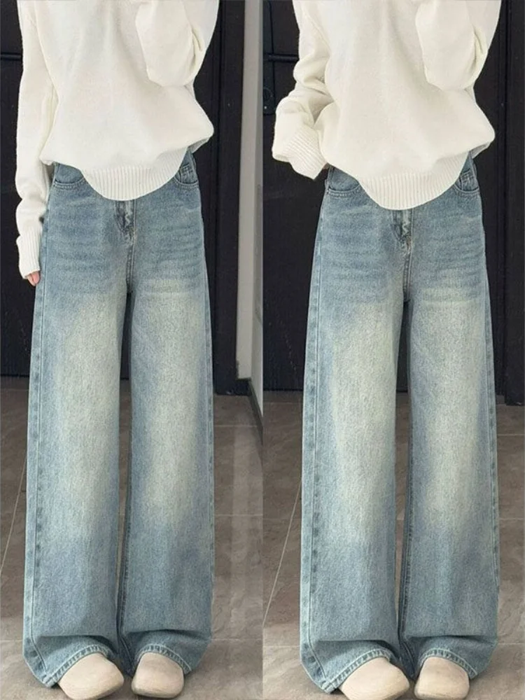 plus Size Lazy Style Straight Leg Denim Jeans Women Summer New Slimming Drapey Pear Shaped Body Loose Wide Leg Pants