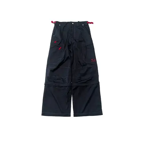 Exclusive heavy industry black and red contrasting color embroidery bright line design multi-pocket removable overalls