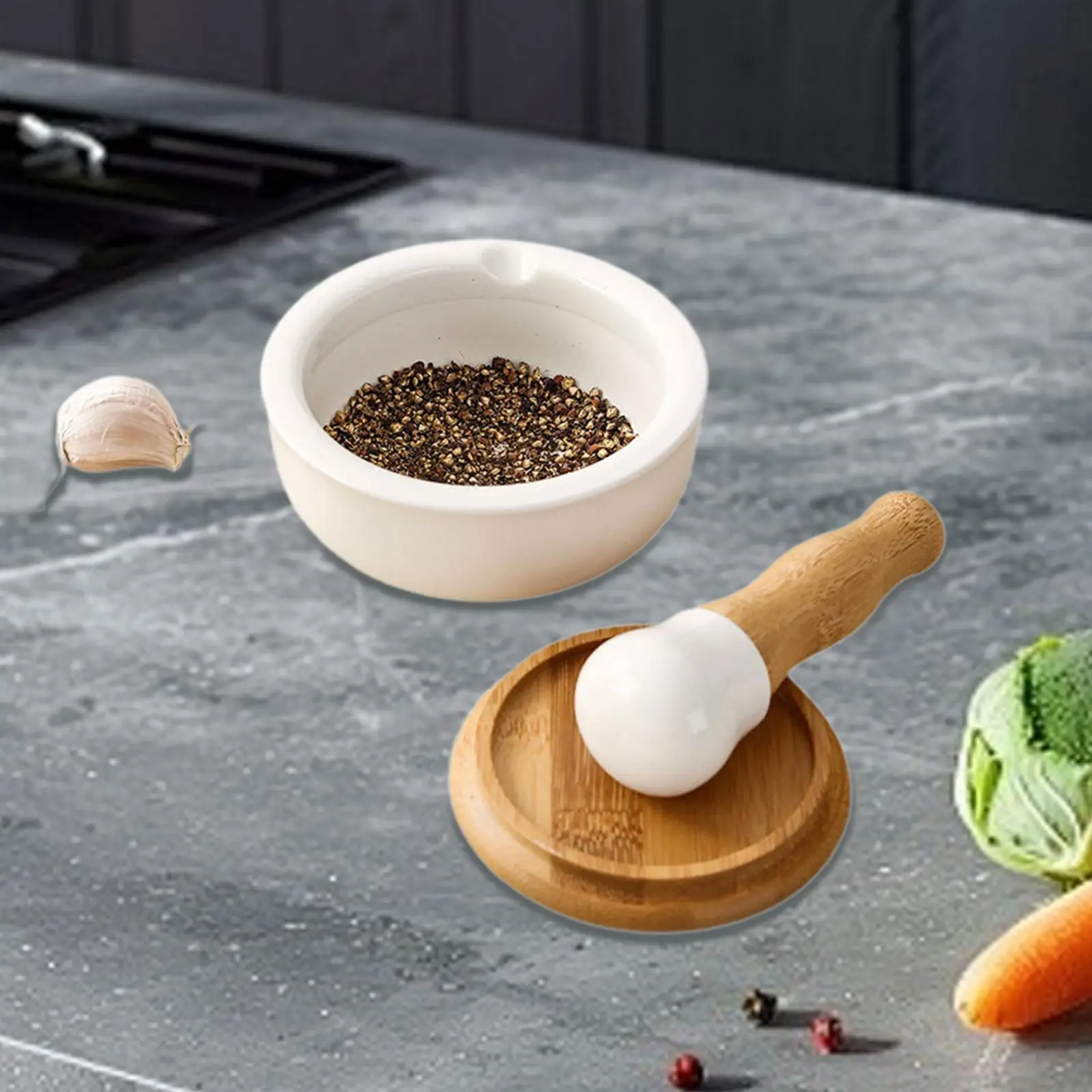 Pottery Grinding Bowl Garlic Pestle Set Manual Tool Portable Multiuse Household