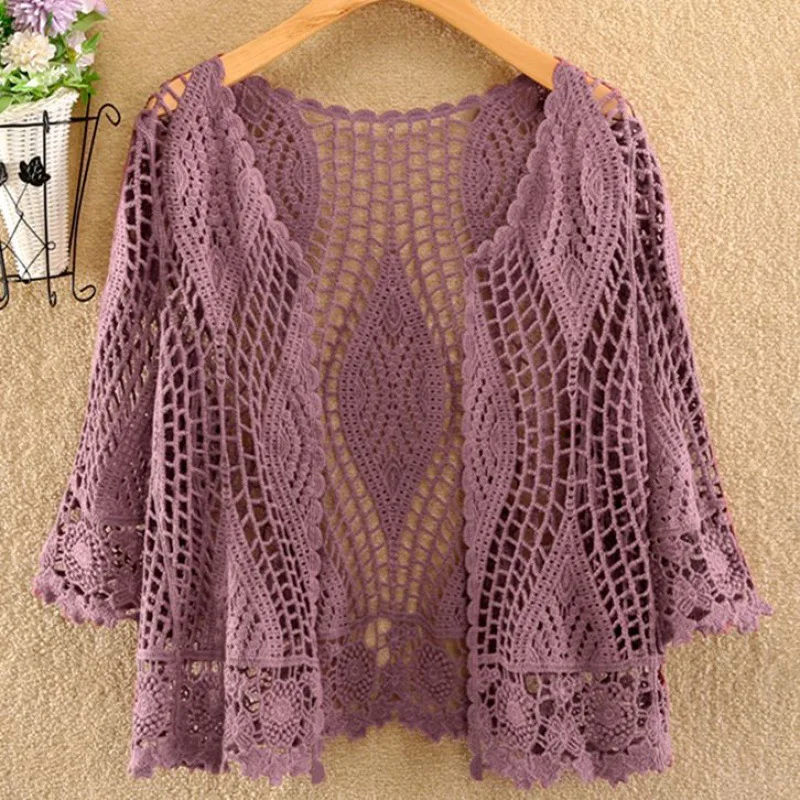 Knitted Cardigan Jacket Women Spring Summer New 2024 Hollow Shawl Short Sun-proof Tops Female Casual All-match Thin Ladies Coat