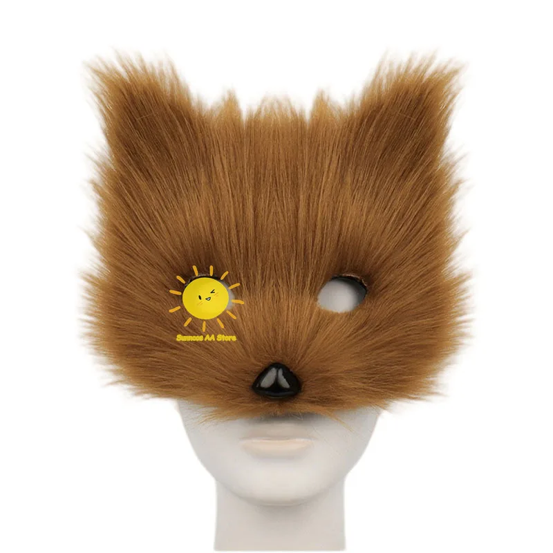 Halloween Half Face Plush Mask Artificial Fox Mask Supplies Horror Cosplay Props Carnival Cos Unisex Colorful Fox Mask for Gifts