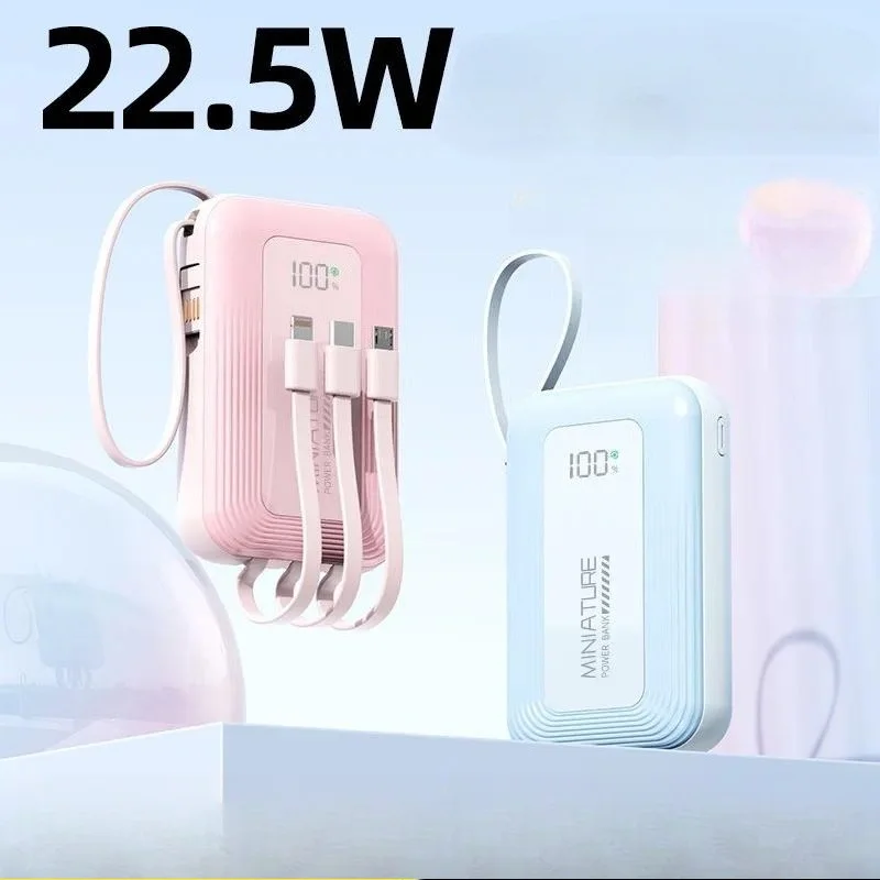 Wholesale 20000mAh Mini Portable Power Bank with Built in Cable Super Fast Charging 3C Mobile Power Supply for Printed Logo