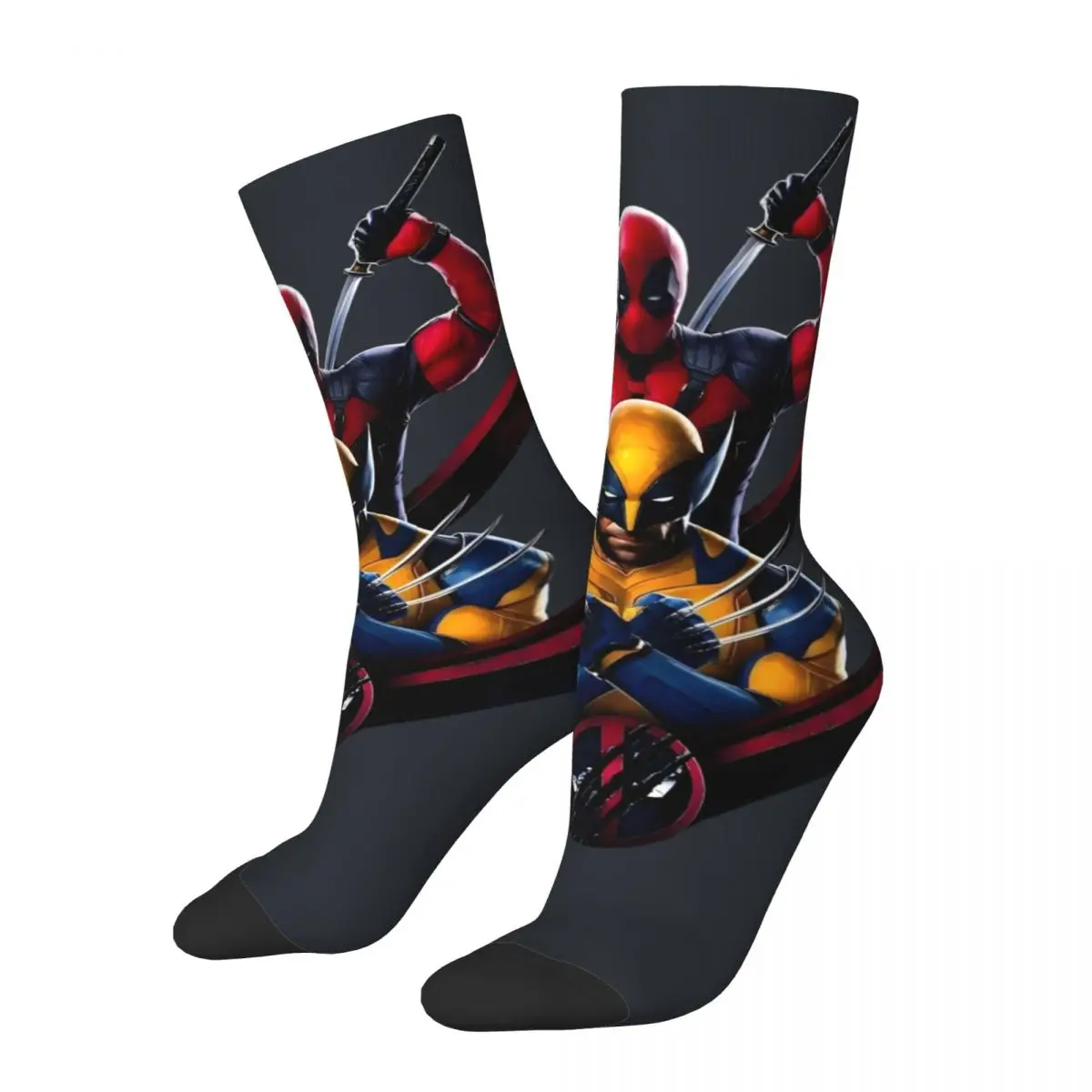 Vintage Deadpool & Wolverine Men's compression Socks Unisex Disney Marvel Deadpool & Wolverine Film Harajuku Seamless  Crew Sock