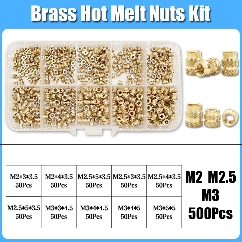 Einsatzmutter-Set M2 M2,5 M3 M4 M5 M6 Messing Heat Set Einsatzmutter Hot Melt Rändelgewindeeinsätze für 3D-Druck-Einbettungs-Kupfermutter – Detail 8