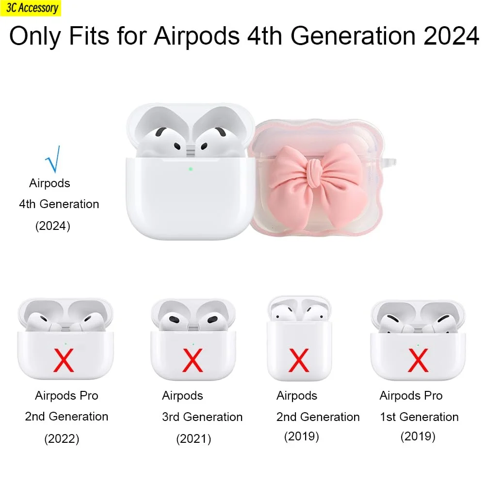 for airpod 4 case Cute 3D Bow Tie Design Shockproof Soft Clear TPU Kawaii Protector Cover for Women Airpods 4 Case with Keychain