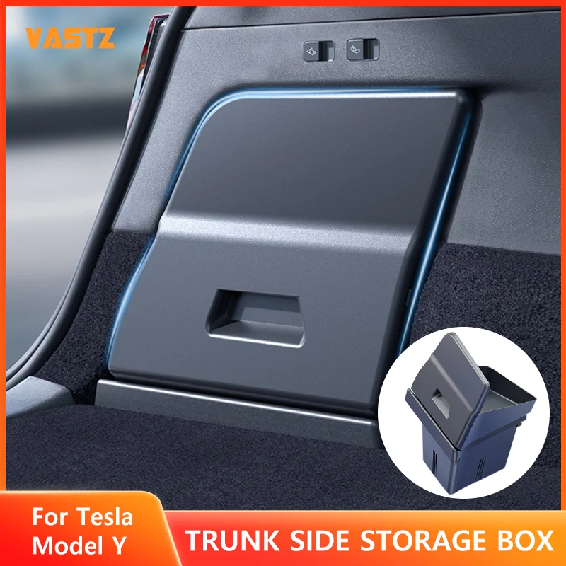 

For Tesla Model Y 2024 2023 2022 2021 Rear Trunk Side Double-layer Storage Box with Cover TPE ABS Car Accessories