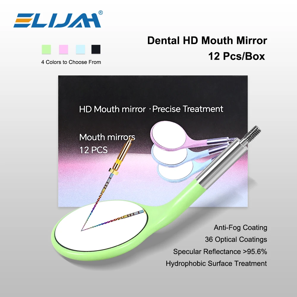 

New Autoclavable 12Pcs Replaceable Ultra-clear Mirrors with Metal Handle Dental Anti-fog Mirror for Teeth Exam Oral Reflector