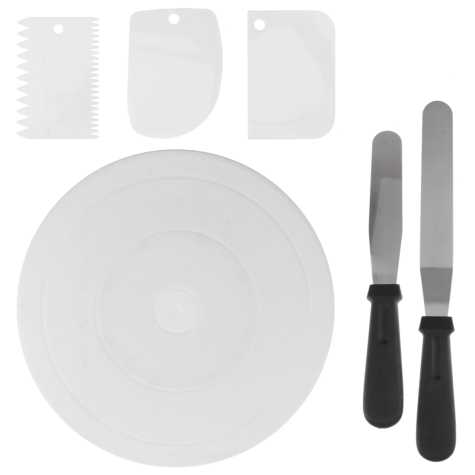 

6pcs 1 Set Of Cake Decorating Tools Rotating Turntable Scrapers Plastic Spatula Baking Revolving Stand 360 Rotation Easy Clean