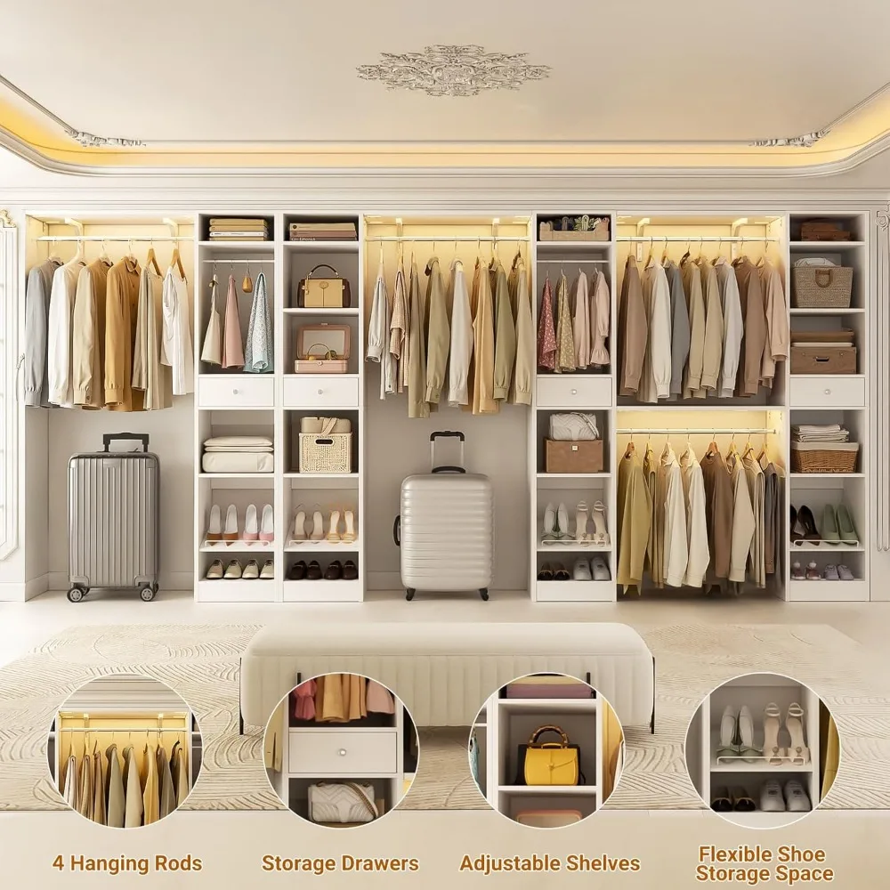 نظام تنظيم خزانة المشي الكبير عالي التحمل مع قضبان تعليق وأدراج، وخزانة ملابس خشبية بطول 10-15 قدم للتخزين الفعال #5