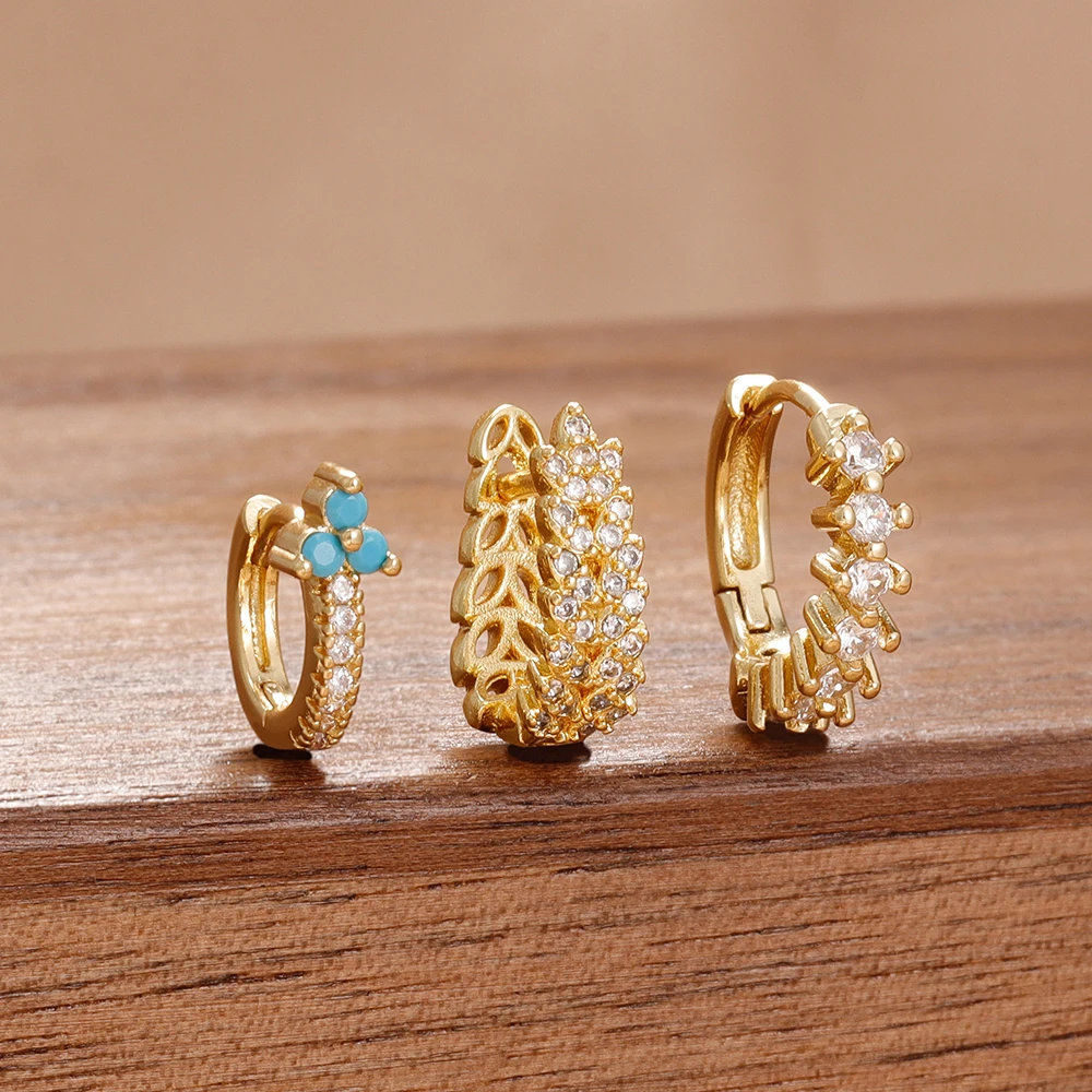 مجموعة أقراط رائعة للنساء مطلية بالذهب تشيكوسلوفاكيا الزركون أنثى فريدة من نوعها Huggie ثقب القرط المجوهرات الجمالية aretes #6