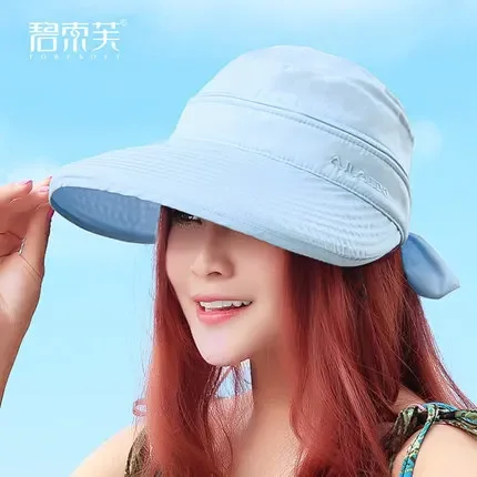 Wide Brim Sun Cap Sun Hat Casual Foldable Sun Hat for Women Breathable Cotton Shade Beach-hat Ultraviolet-proof Beach Hat