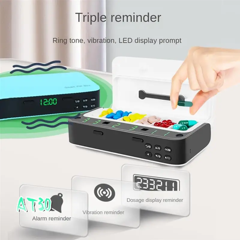 

Pill Box Smart Electronic Medicine Pill Box Time Capsule Weekly Pill Box Health Travel Health Care,Blue+Black Easy Install-AT30