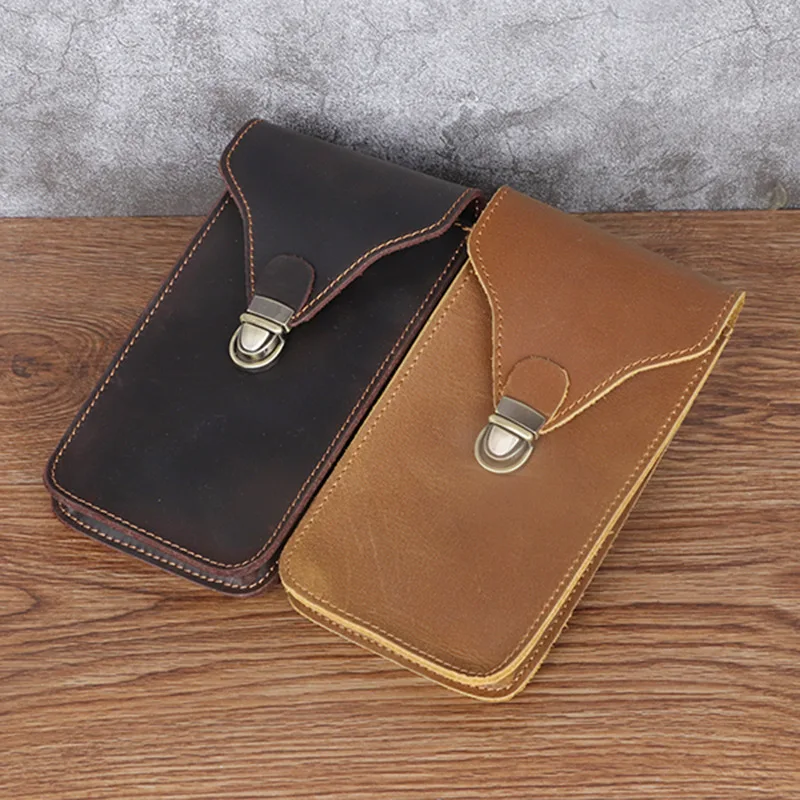 

Men Leather Waist Bag for Mobile Phone Genuine Leather Waist Pouch Clip on Belt Leather Holster for Phone 6 Inch BELT BAG Male
