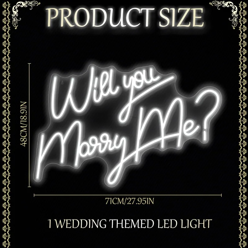 Imagem -05 - Grande Will You Marry ME Sign Led Wall Warm White 5v Usb Proposta Noivado Festa Dia dos Namorados 28 em x 19 em