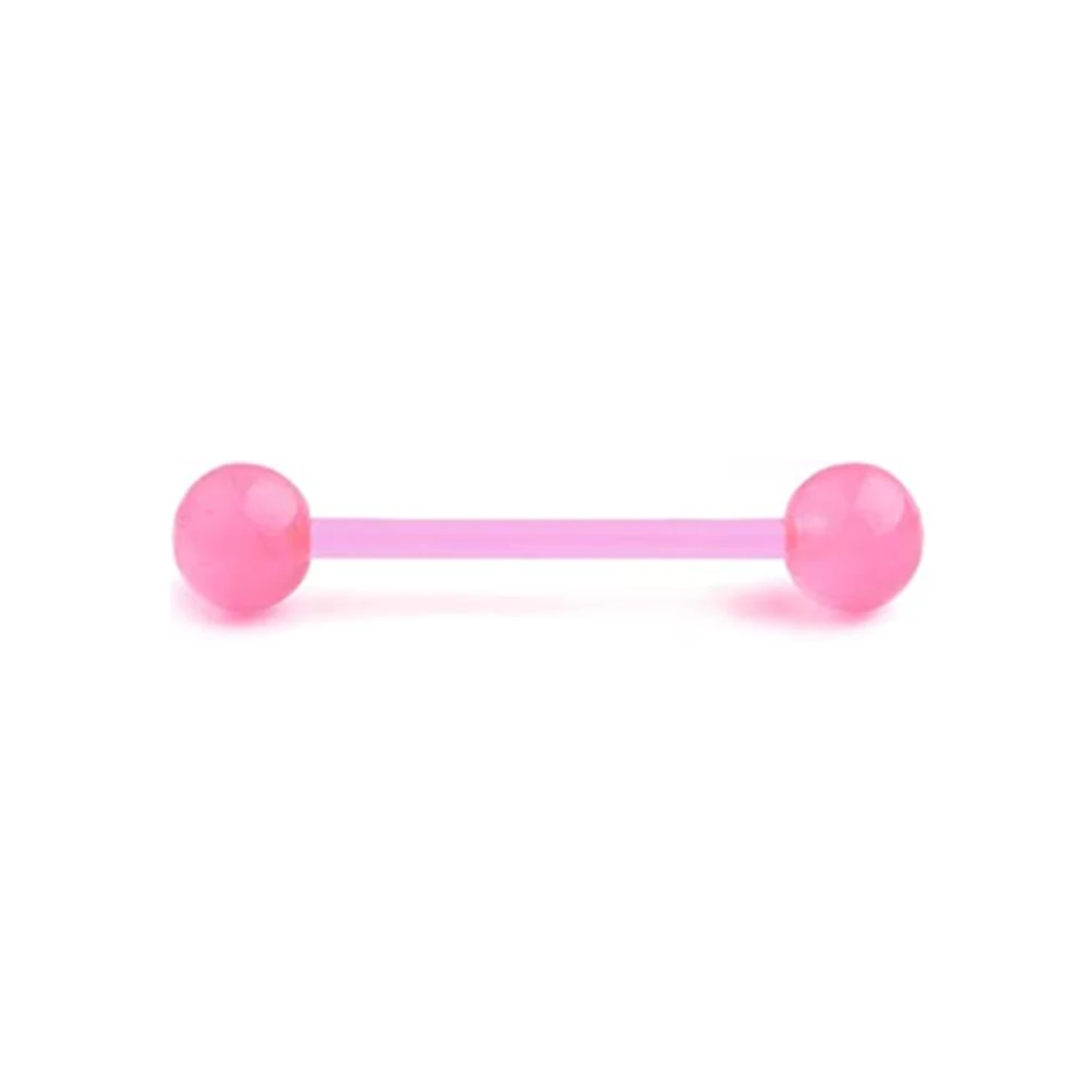 Anéis de língua de aço inoxidável para mulheres, 14G, Barbell, rosa, Body Piercing Jewelry, 1-4pcs