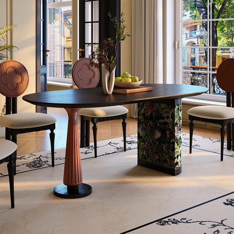 Wood solid wood dining table French retro feeling small apartment living room dining table medium antique oval dining table