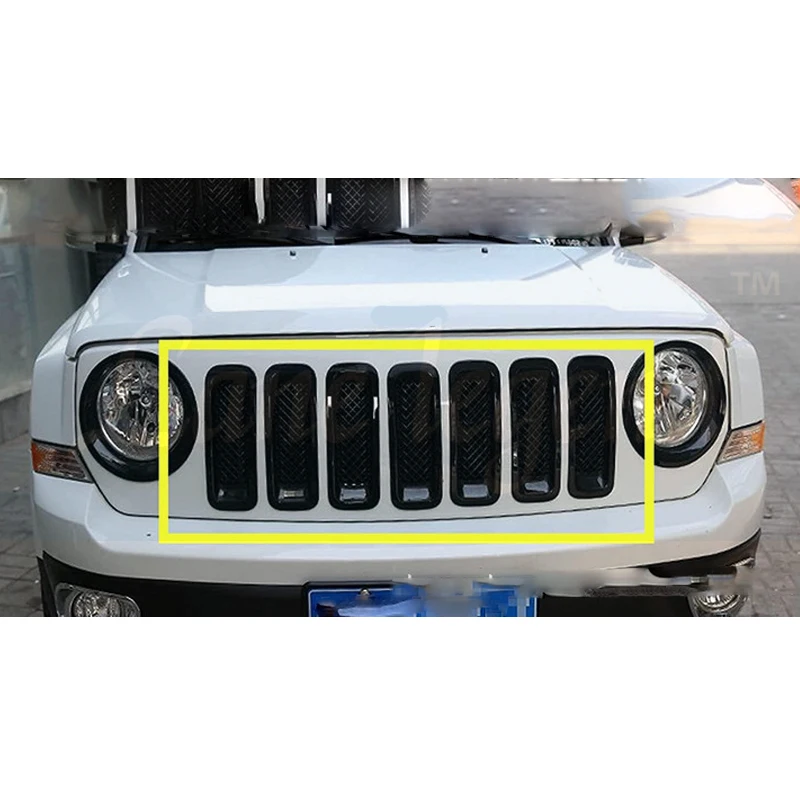 7Pcs Front Grille Grill Mesh Grille Insert Kit + Style Headlight Lamp Cover Trim for Jeep Patriot 2011-2016