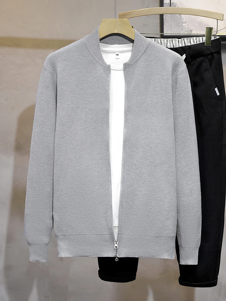 

Мужской вязаный кардиган на молнии, повседневный однотонный свитер, винтажный зимний модный прочный молодежный длинный све, круглый топ