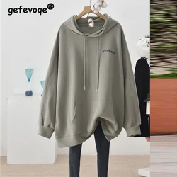 Vintage Letters Embroidery Oversized Female Hooded Sweatshirts Autumn Korean Fashion Harajuku Pullovers Streetwear Hoodies Women