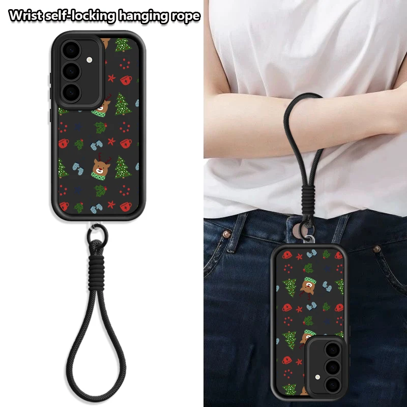 Christmas Pattern Lanyard Phone Case For Samsung Galaxy S25 Edge S24 S23 S22 Ultra S25 S24 FE A17 A56 A36 A16 A55 A15 A54 Cover