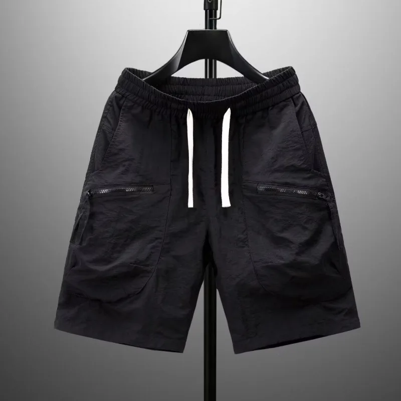 

Новые летние мужские быстросохнущие шорты с карманами на молнии, универсальные свободные тонкие брюки с пятью точками Tide