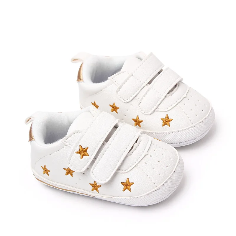 Meninos e meninas adoram estrelas sapatos de caminhada com sola macia, fundo de borracha, antiderrapante, raso, casual, bebê, primavera, outono