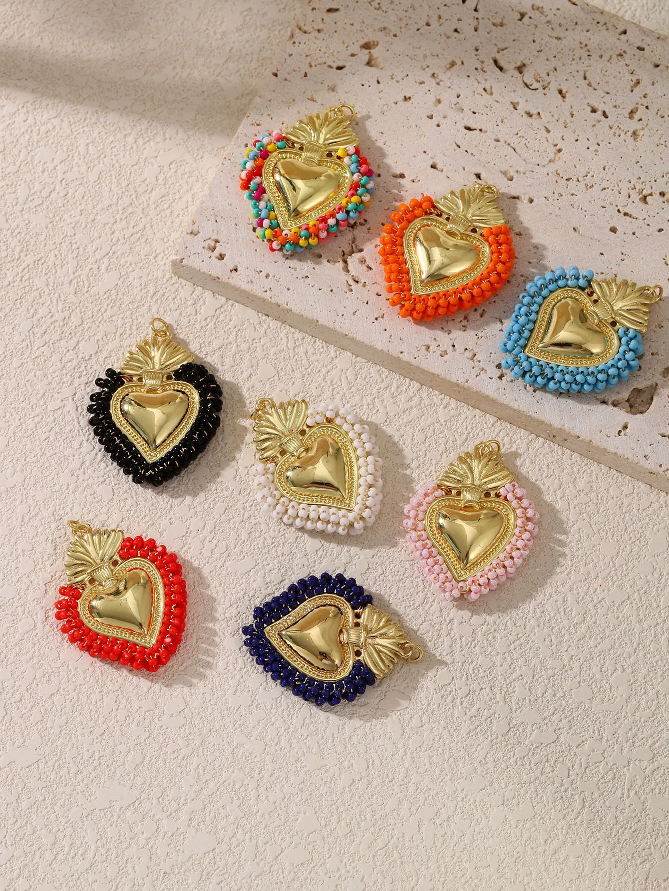 New high appearance level fashion alloy rice bead woven metal Love pendant ladies color DIY earrings necklace jewelry accessorie