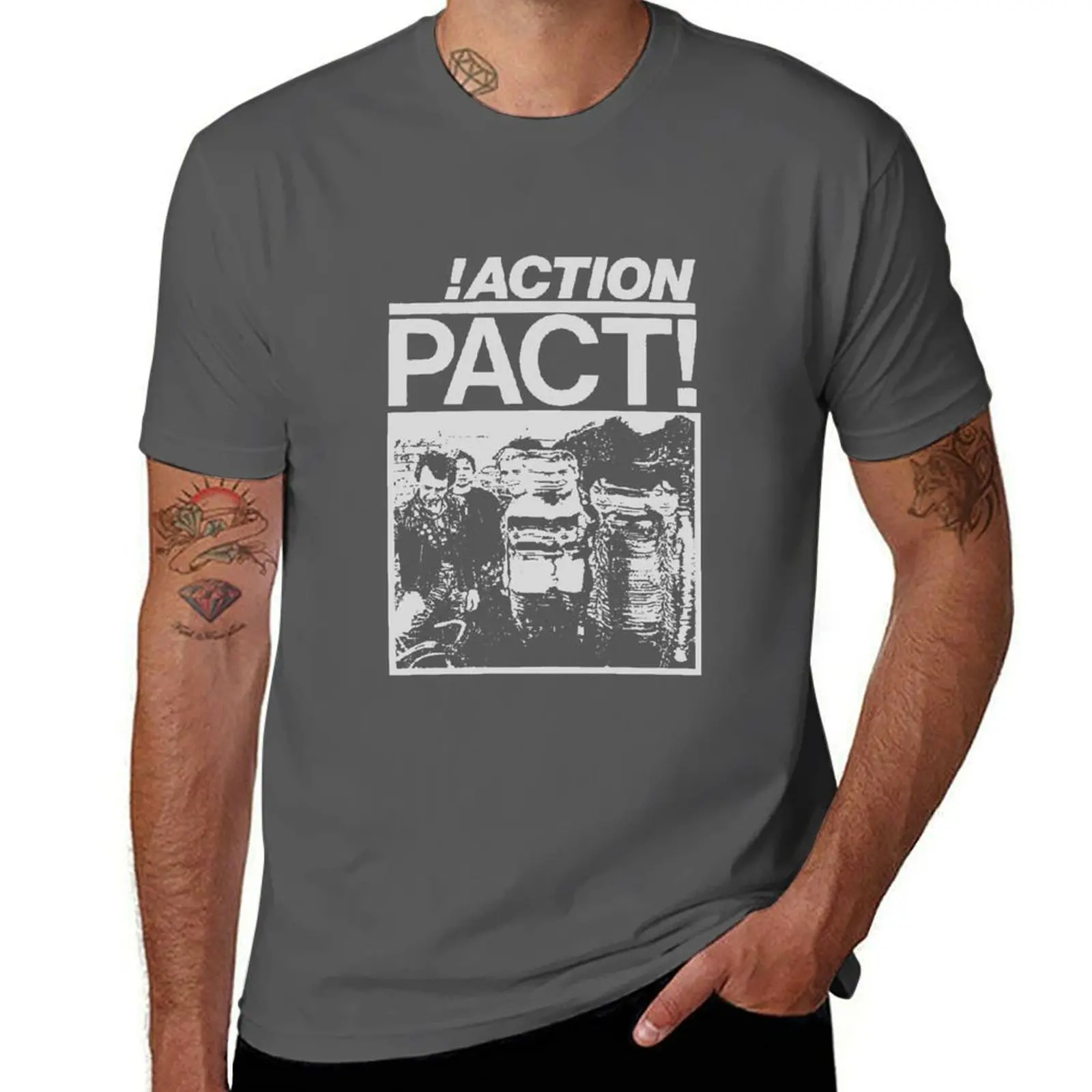 

Action !ACTION - PACT! - - Oi! Pact Punk T-Shirt Basic Crew Neck Short Sleeve Top