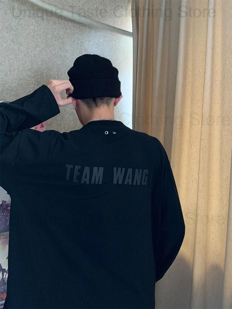 ‌Jackson Wang Same T Shirt TEAM WANG Letter Print High Quality Version Cotton Autumn Long Sleeve Tee Tops Men Women T-shirt