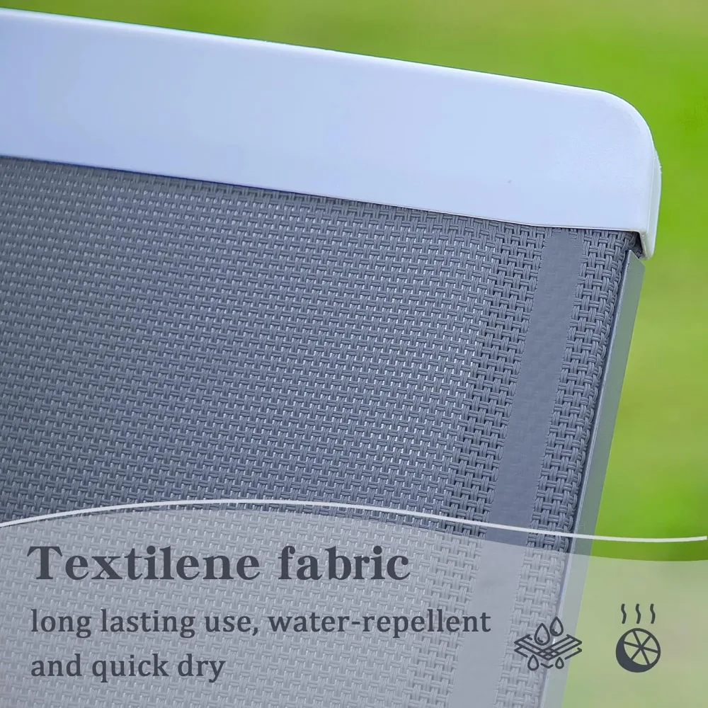 Zestaw 3 leżaków Patio, aluminiowy fotel do opalania na zewnątrz z polipropylenu z regulowanym oparciem, ramieniem, stolikiem bocznym