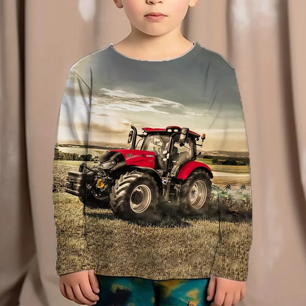 Long Sleeve T-Shirts Tractor Pattern 3D Print Summer Children T Shirt Oversized Fashion Loose Streetwear Kids Boy Girl Clothing